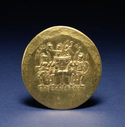 Reverse of a Medallion depicting Alexander the Great and Nike, Goddess of Victory, riding in a Chariot